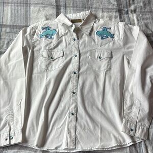 White Western Shirt with Embroidered Horses